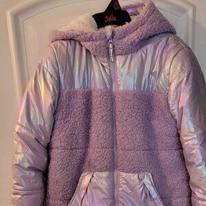Cat and Jack Kids' Solid Puffer Jacket Lavender Shiny / Teddy Size L (10/12)